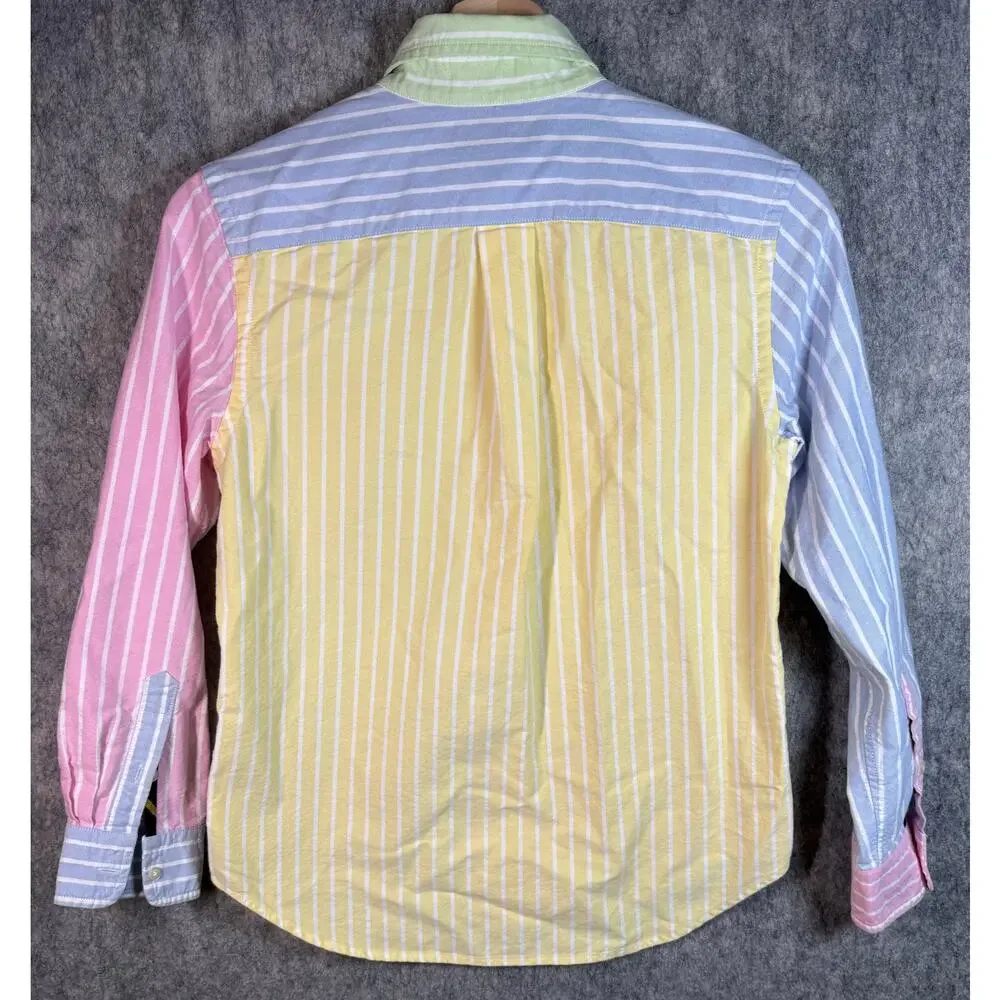 EUC Ralph Lauren Boys 10-12 Multicolor Pastel Striped Button Down Shirt Colorful